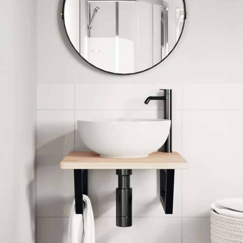 Zidna polica za Lavabo - Umivaonik od čelika i masivne hrastovine - Smeđa i crna 50 x 50 x 2.5 cm 1 Trapez Cijena