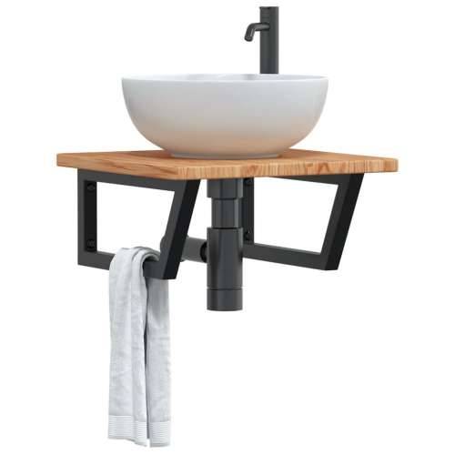 Zidna polica za Lavabo - Umivaonik od čelika i masivne hrastovine - svijetlo smeđa i crna 50 x 50 x 2.5 cm 1 Trapez Cijena