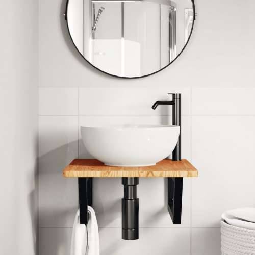 Zidna polica za Lavabo - Umivaonik od čelika i masivne hrastovine - svijetlo smeđa i crna 50 x 50 x 2.5 cm 1 Trapez Cijena