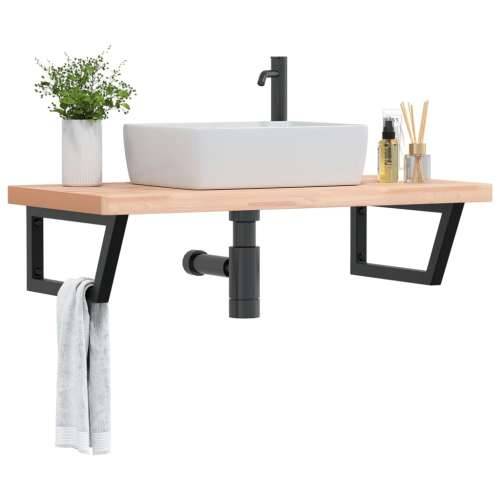 Zidna polica za Lavabo - Umivaonik od čelika i masivne bukovine - Smeđa i crna 100 x 50 x 4 cm 1 Trapez Cijena