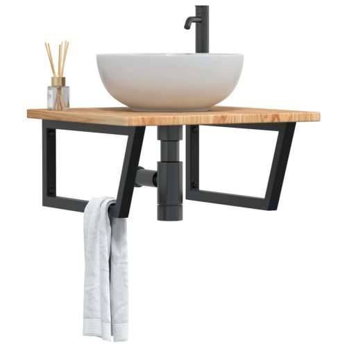 Zidna polica za Lavabo - Umivaonik od čelika i masivne hrastovine - svijetlo smeđa i crna 60 x 60 x 2.5 cm 1 Trapez Cijena