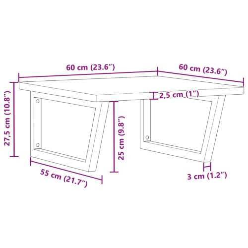 Zidna polica za Lavabo - Umivaonik od čelika i masivne hrastovine - svijetlo smeđa i crna 60 x 60 x 2.5 cm 1 Trapez Cijena