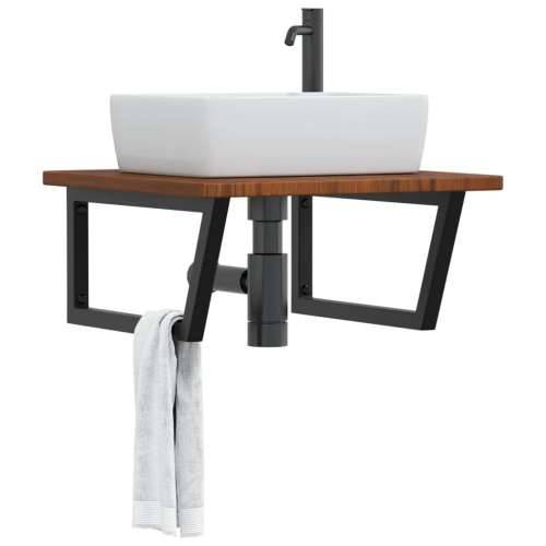 Zidna polica za Lavabo - Umivaonik od čelika i masivne hrastovine - tamno smeđa i crna 60 x 60 x 2.5 cm 1 Trapez Cijena