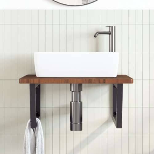 Zidna polica za Lavabo - Umivaonik od čelika i masivne hrastovine - tamno smeđa i crna 60 x 60 x 2.5 cm 1 Trapez Cijena
