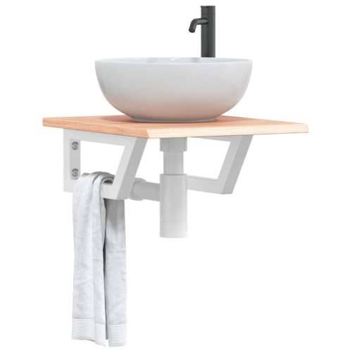 Zidna polica za Lavabo - Umivaonik od čelika i masivne hrastovine - svijetlo smeđa i bijela 40 x 50 x 2 cm 1 Trapez Cijena