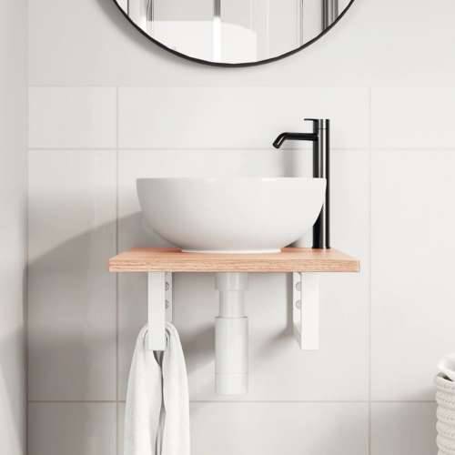 Zidna polica za Lavabo - Umivaonik od čelika i masivne hrastovine - svijetlo smeđa i bijela 40 x 60 x 2 cm 1 Pravokutno Cijena