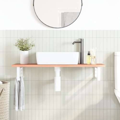 Zidna polica za Lavabo - Umivaonik od čelika i masivne hrastovine - svijetlo smeđa i bijela 100 x 40 x 2 cm 1 Pravokutno Cijena