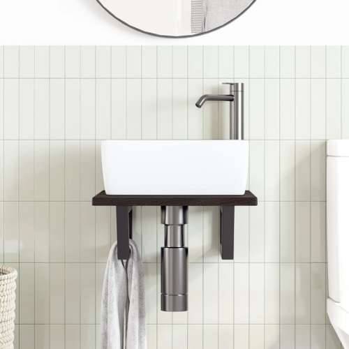 Zidna polica za Lavabo - Umivaonik od čelika i masivne hrastovine - tamno smeđa i crna 40 x 50 x 2 cm 1 Trapez Cijena