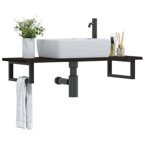 Zidna polica za Lavabo - Umivaonik od čelika i masivne hrastovine - tamno smeđa i crna 100 x 40 x 2 cm 1 Pravokutno Cijena