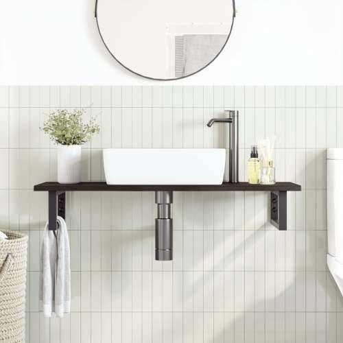 Zidna polica za Lavabo - Umivaonik od čelika i masivne hrastovine - tamno smeđa i crna 100 x 40 x 2 cm 1 Pravokutno Cijena