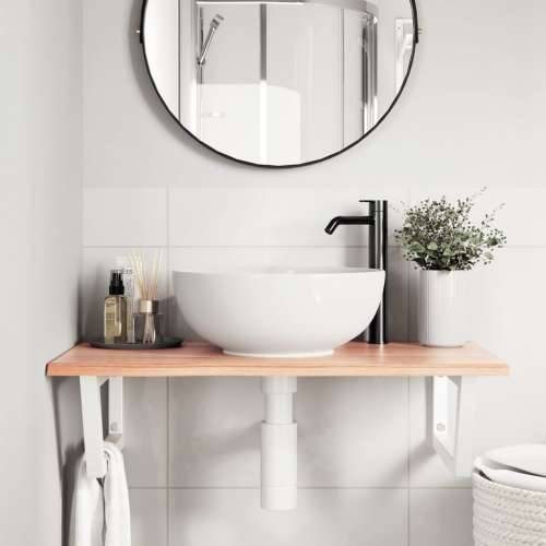 Zidna polica za Lavabo - Umivaonik od čelika i masivne hrastovine - svijetlo smeđa i bijela 80 x 50 x 2 cm 1 Trapez Cijena