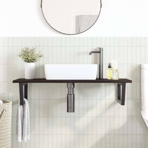 Zidna polica za Lavabo - Umivaonik od čelika i masivne hrastovine - tamno smeđa i crna 100 x 50 x 2 cm 1 Trapez Cijena