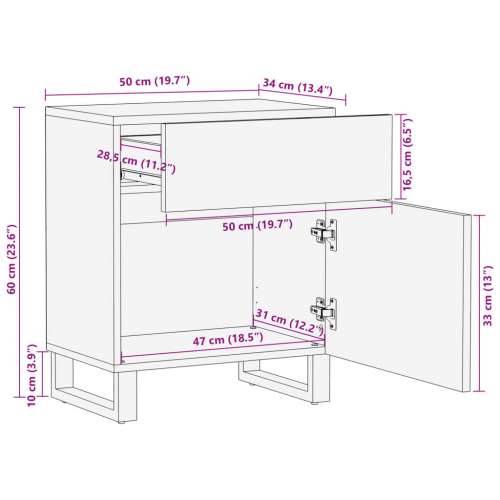 Noćni ormarić smeđe-crni 50x34x60 cm od masivnog drva manga - Smeđa 1 masivno drvo manga Cijena