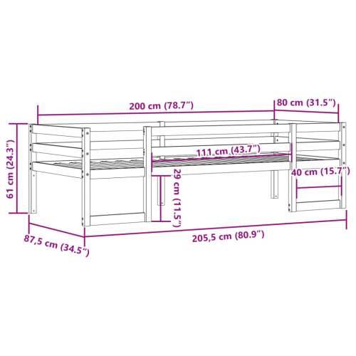 Okvir za dječji krevet 80 x 200 cm od masivne borovine - Prirodna 80 x 200 cm Cijena