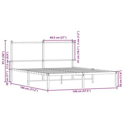 Metalni okvir kreveta bez madraca boja hrasta 140x190 cm Dimljeni hrast 140 x 190 cm s uzglavljem Cijena