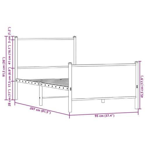 Metalni okvir kreveta bez madraca boja hrasta 90x200 cm - Dimljeni hrast 90 x 200 cm s uzglavljem i podnožjem Cijena