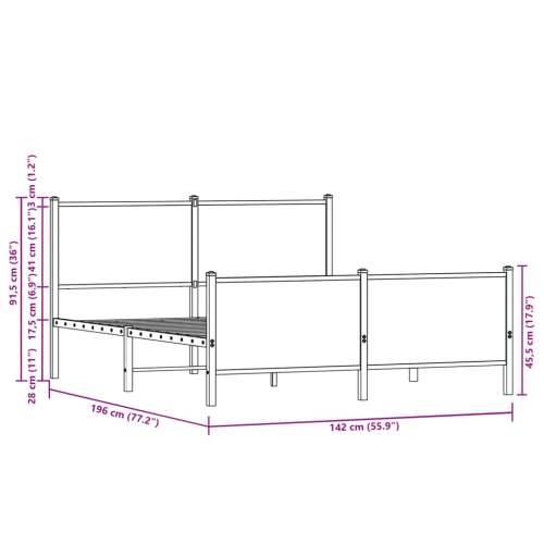 Metalni okvir kreveta bez madraca boja hrasta 137x190 cm - Dimljeni hrast 137 x 190 cm s uzglavljem i podnožjem Cijena