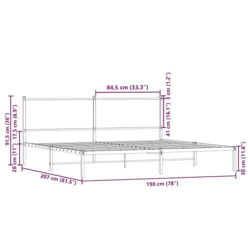 Metalni okvir kreveta bez madraca boja hrasta sonome 193x203 cm - sonoma hrast 193 x 203 cm s uzglavljem Cijena