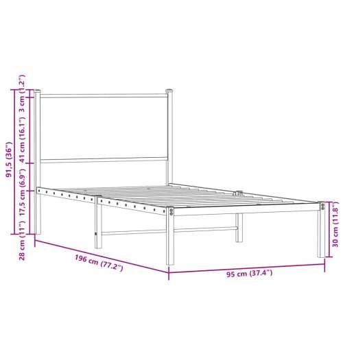 Metalni okvir kreveta bez madraca smeđi hrast 90x190 cm - Smeđi hrast 90 x 190 cm s uzglavljem Cijena
