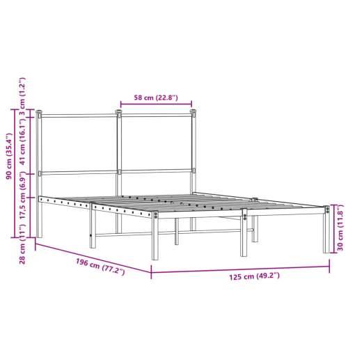 Metalni okvir kreveta bez madraca smeđi hrast 120x190 cm - Smeđi hrast 120 x 190 cm s uzglavljem Cijena