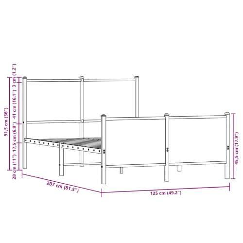 Metalni okvir kreveta bez madraca smeđi hrast 120x200 cm - Smeđi hrast 120 x 200 cm s uzglavljem i podnožjem Cijena