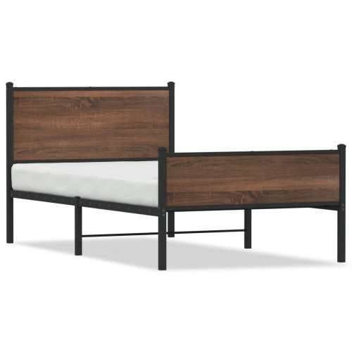 Metalni okvir kreveta bez madraca smeđi hrast 107x203 cm - Smeđi hrast 107 x 203 cm s uzglavljem i visokim podnožjem Cijena