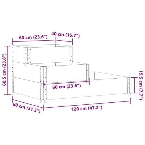 Povišena gredica s 3 razine 120 x 80 cm od masivne borovine - Prirodna 120 x 80 cm (60 x 40 cm) 1 Cijena