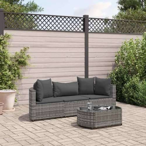 Vrtna garnitura - 4-dijelni set vrtnih sofa od poliratana s jastucima sivi - Siva 3 Cijena