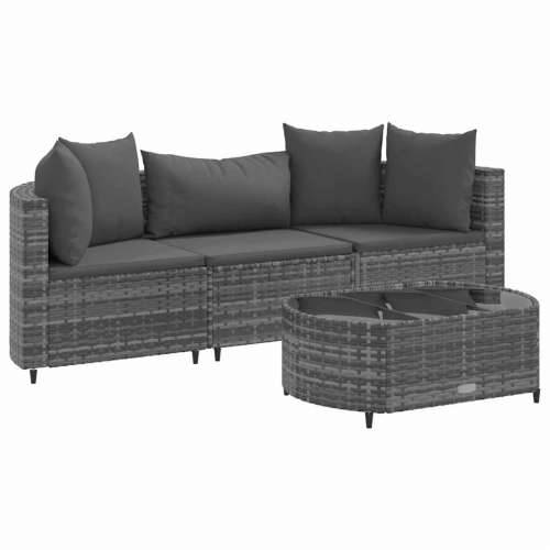 Vrtna garnitura - 4-dijelni set vrtnih sofa od poliratana s jastucima sivi - Siva 3 Cijena