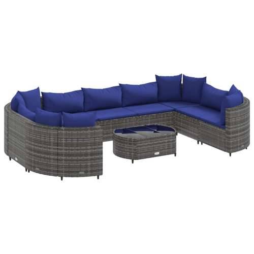 Vrtna garnitura - 10-dijelni set vrtnih sofa od poliratana s jastucima sivi - Siva i plava 10 Cijena