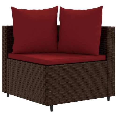 Vrtna garnitura - 5-dijelni set vrtnih sofa s jastucima poliratan smeđi - Smeđe-crvena 5 Cijena