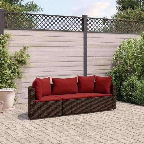 Vrtna garnitura - 3-dijelni set vrtnih sofa s jastucima smeđi od poliratana - Smeđe-crvena 3 Cijena