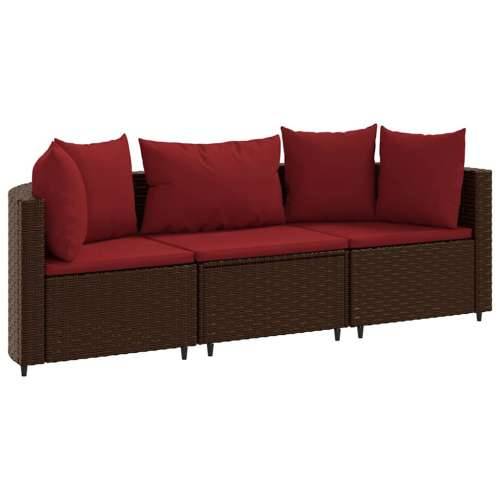 Vrtna garnitura - 3-dijelni set vrtnih sofa s jastucima smeđi od poliratana - Smeđe-crvena 3 Cijena