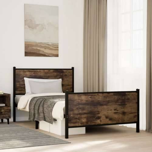 Metalni okvir kreveta bez madraca boja hrasta 100x190 cm - Dimljeni hrast 100 x 190 cm s uzglavljem i podnožjem Cijena