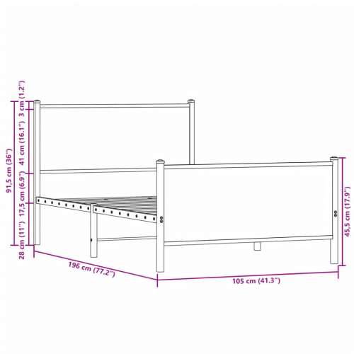 Metalni okvir kreveta bez madraca boja hrasta sonome 100x190 cm - sonoma hrast 100 x 190 cm s uzglavljem i podnožjem Cijena