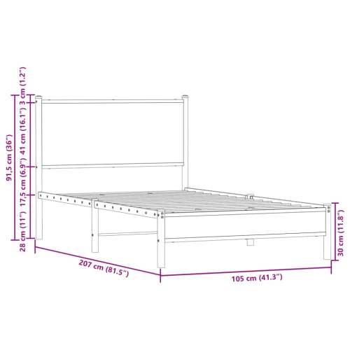 Metalni okvir kreveta bez madraca smeđi hrast 100x200 cm - Smeđi hrast 100 x 200 cm s uzglavljem i niskim podnožjem Cijena