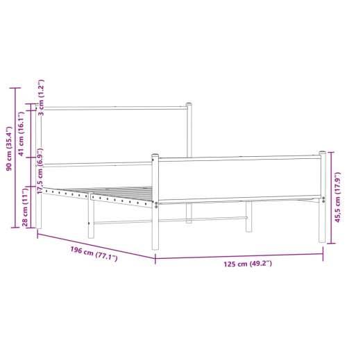 Metalni okvir kreveta bez madraca smeđi hrast 120x190 cm - Smeđi hrast 120 x 190 cm s uzglavljem i visokim podnožjem Cijena