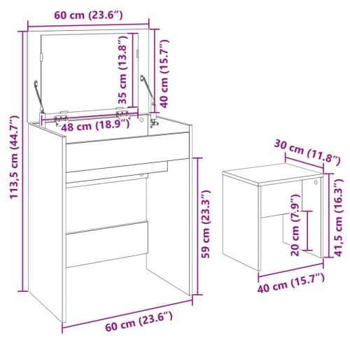 Toaletni stolić sa stolcem boja dimljenog hrasta 60x40x113,5 cm - Dimljeni hrast 1 Cijena