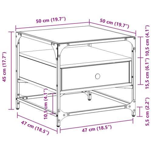 Stolić sa staklenom površinom boja hrasta 50 x 50 x 45 cm čelik - sonoma hrast 1 Cijena
