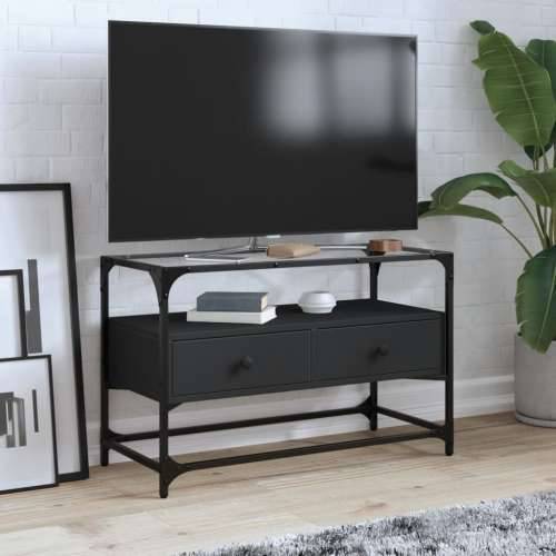 TV ormarić sa staklenom površinom crni 80x35x51 cm drveni - Crna 1 80 cm Cijena