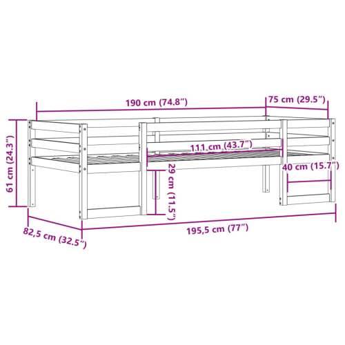 Okvir za dječji krevet bijeli 75 x 190 cm od masivne borovine - Bijela 75 x 190 cm Cijena