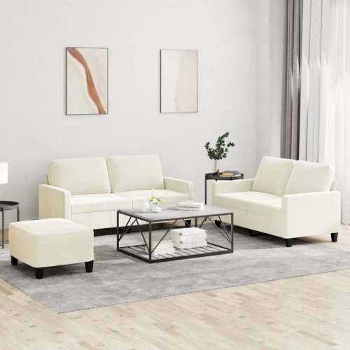 3-dijelni set sofa s jastucima krem baršunasti - Krema s jastučićima i tabureom Cijena