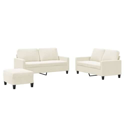 3-dijelni set sofa s jastucima krem baršunasti - Krema s jastučićima i tabureom Cijena