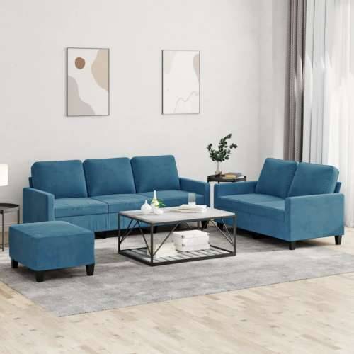 3-dijelni set sofa s jastucima plavi baršunasti - Plava s jastučićima i tabureom Cijena