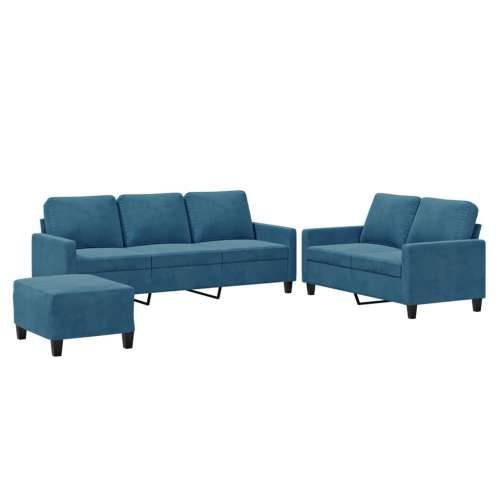 3-dijelni set sofa s jastucima plavi baršunasti - Plava s jastučićima i tabureom Cijena