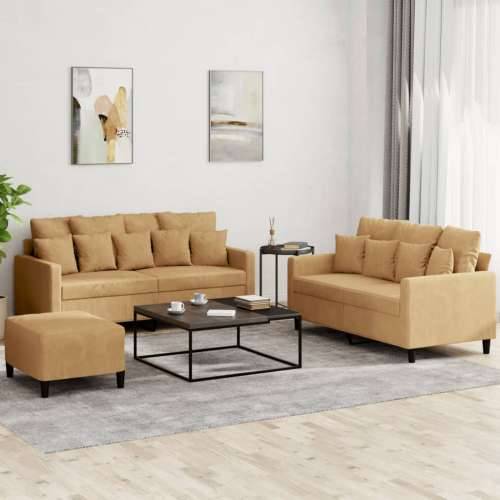 3-dijelni set sofa s jastucima smeđi baršunasti - Smeđa s jastučićima i tabureom Cijena