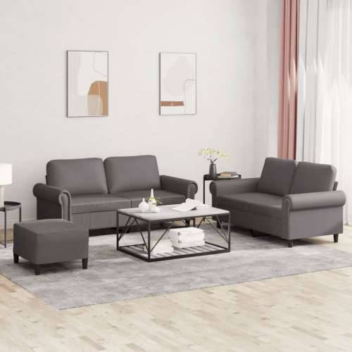 3-dijelni set sofa s jastucima sivi od umjetne kože - Siva S osloncem za noge Cijena