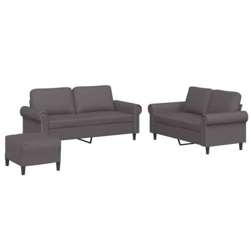 3-dijelni set sofa s jastucima sivi od umjetne kože - Siva S osloncem za noge Cijena