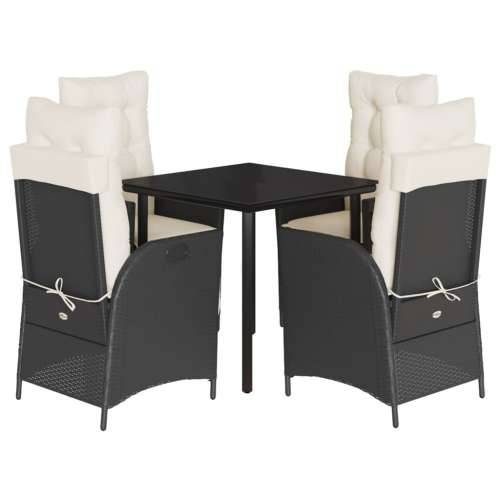Vrtna garnitura - 5-dijelni vrtni blagovaonski set s jastucima od poliratana crni - Crna 80 x 80 x 74 cm s podignutom nogom 4 Cijena