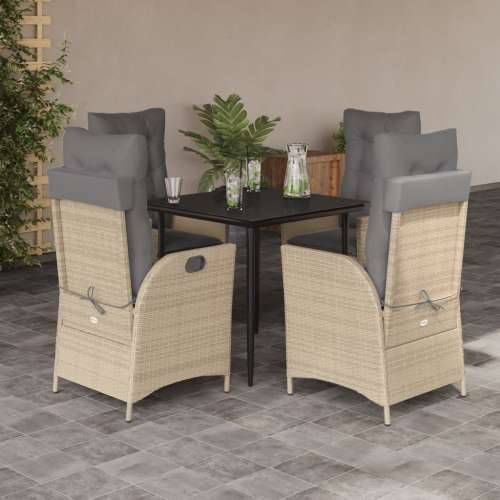 Vrtna garnitura - 5-dijelni vrtni blagovaonski set od poliratana s jastucima bež - 80 x 80 x 74 cm Bez naslona za noge 4 Cijena